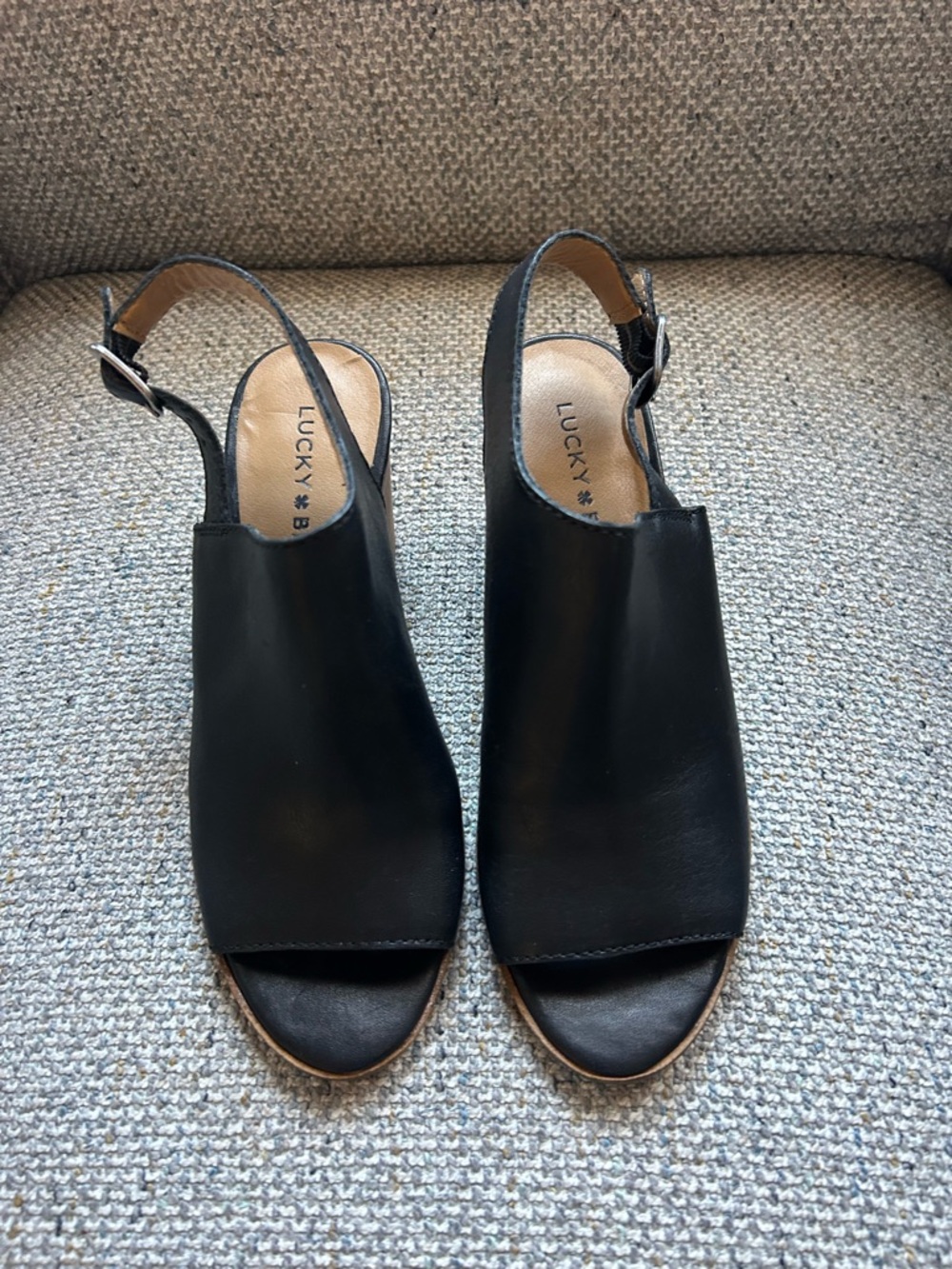 Lucky Brand Black Open-Toe Leather Slingback Sandals